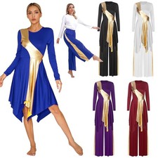 Women's Praise Dance Dress Pants Metallic Swing Liturgical Worship Church Robe