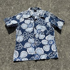 Vintage 70s Jc Penney  s Blue Floral Aloha Tiki Hawaiian Shirt Size Fits Medium