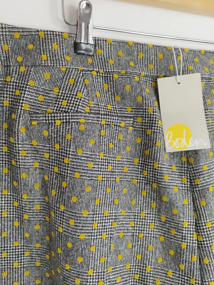BODEN Trousers Wool Cotton Blend Grey Mustard Spot Polka Dot Tapered Pockets 20 - Image 4 of 4