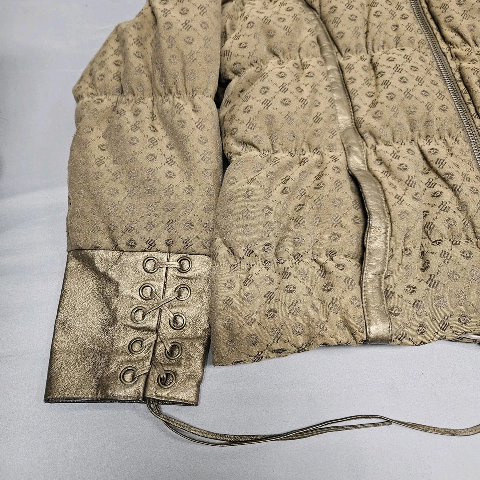 VTG Y2K Rocawear Brown Puffer Jacket Coat Fur Hood Gold/Brown Hip Hop 90s Kanye - Image 2 of 4