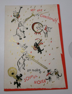 Vtg Christmas Card BUNCH OF MUSICIANS Being JUST A BUNCH OF AMIMALS 1940's