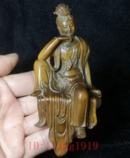H 5 inch Old Chinese Boxwood Hand Carved Avalokitesvara Kwan-yin Buddha Statue