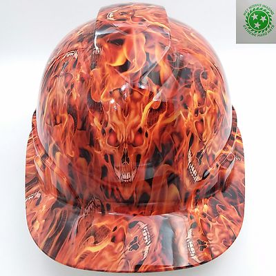 Hard Hat custom hydro dipped FULL BRIM HELL RAISER SKULLS HI VIS ORANGE