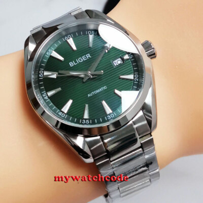 40mm Bliger Green Dial Sapphire Glass Japan 24 Jewels NH35A Automatic Mens Watch