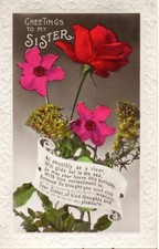 GREETINGS TO MY SISTER c1920 EMBOSSED RP POSTCARD EXC