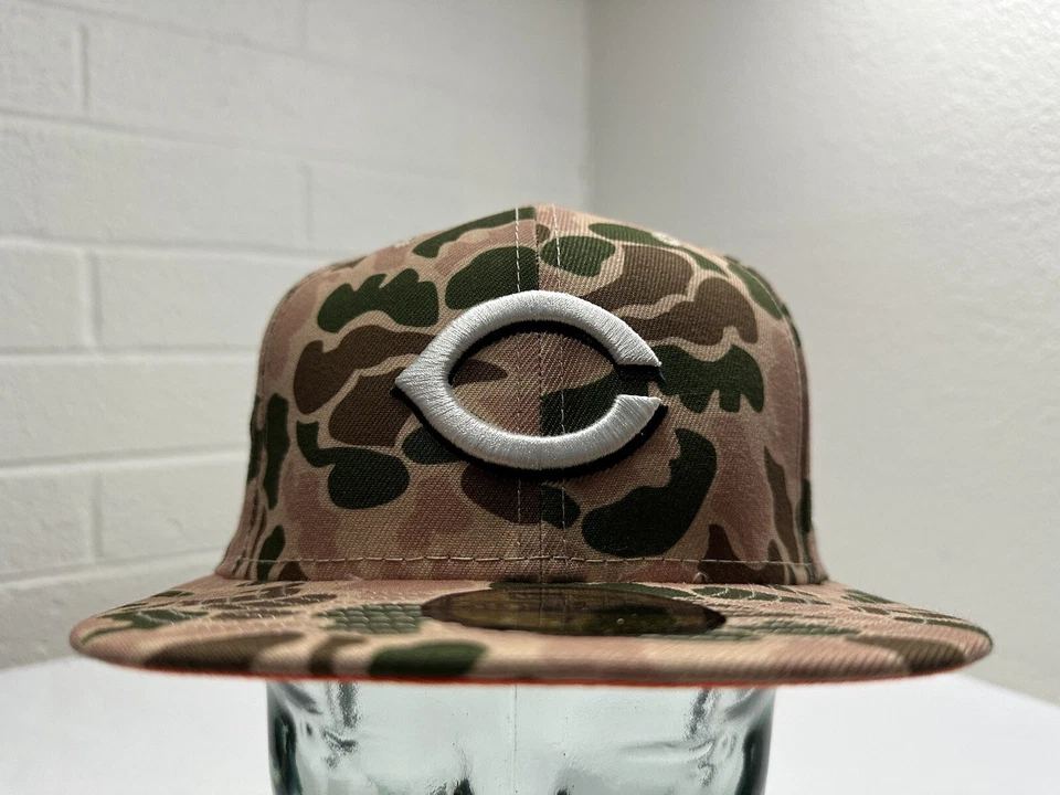 New Era 59Fifty MLB Cincinnati Reds Duck Camo Orange UV Fitted Hat Size 7 1/2 - Image 2 of 4