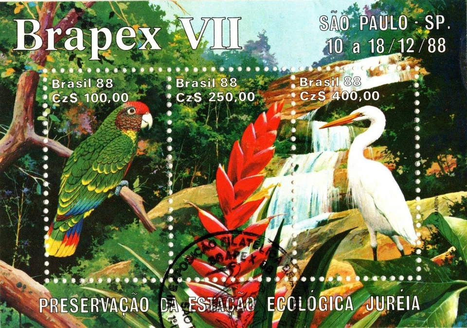 BRAZIL1988 FDC SHEET ECOLOGICAL PRESERV. BIRDS, FLOWERS, PARROT, BRAPEX   - Image 2 of 4