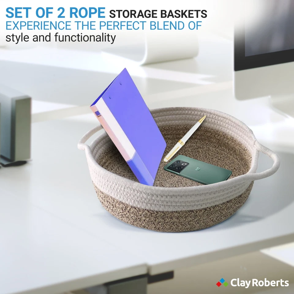 Storage Basket Fabric Storage Bowl Cotton Rope Storage Box Knitted Round Baskets - Image 4 of 4