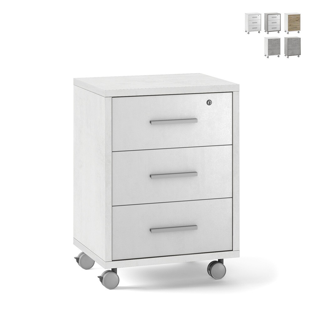 Mueble 3 cajones llave ruedas escritorio oficina diseño moderno Rot