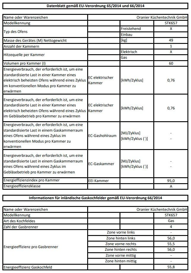 Oranier 60 cm weiß 4 Kochzonen Gas-Elektro-Standherd 60 Liter STK657 Neu - Bild 2 von 3