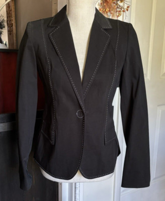 Laundry By Shelli Segal Blazer Womens Size 4 Black Label White Accent Stitching
