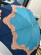 Vintage KNIRPS turquoise with Dark Blue Pattern - Compact Umbrella with Case