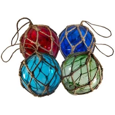 Set of 4 Glass Fishing Buoy Tiki Bar LED Lights