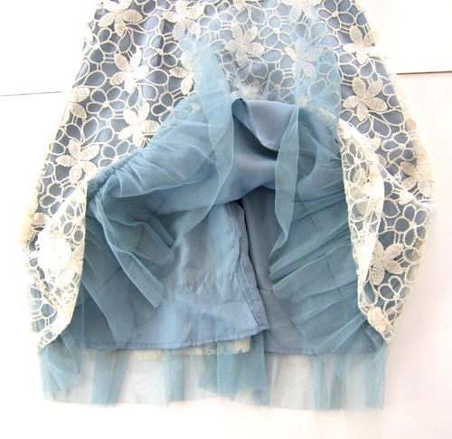 Ryu Anthropologie Blue Mesh Ivory Embroidered Lace Floral Romantic Dress Small - Picture 7 of 7