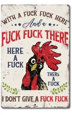 I Don't Give A F**k 8" x 12" Aluminum Metal Sign - Funny Retro Farm Rooster Gift