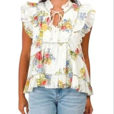 Anthropologie Love the Label Helena Floral Ruffle Blouse, size S