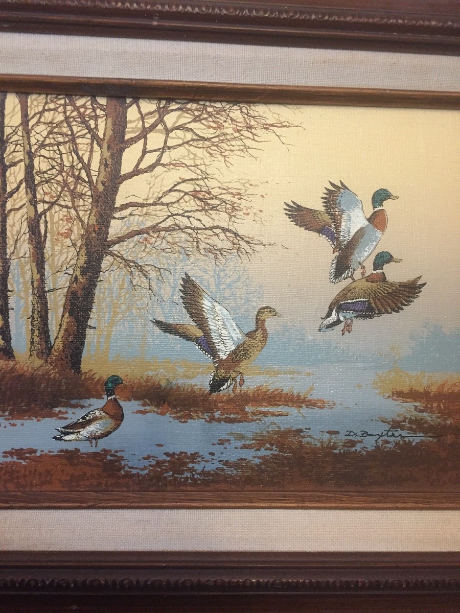 GRAEME W. BAXTER ダンロップフェニックス 版画 90/570 VTG Original D. Baxter Ducks Pond Landscape Framed Serigraph