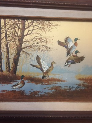 VTG Original D. Baxter Ducks Pond Landscape Framed Serigraph