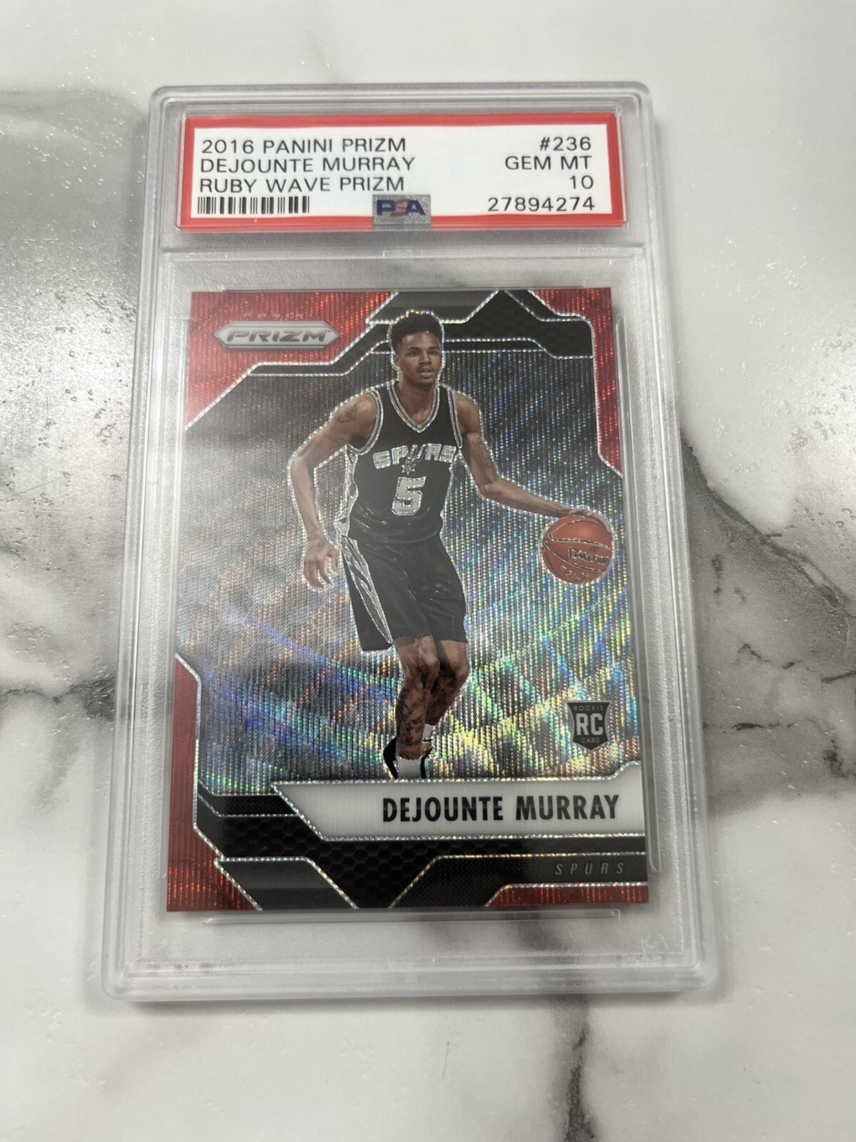 2016 Panini Prizm Dejounte Murray Ruby Wave Prizm RC PSA 10
