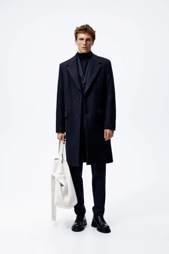 ZARA MAN COAT WITH TWO BUTTONS SEA BLUE SIZE L 6398 589