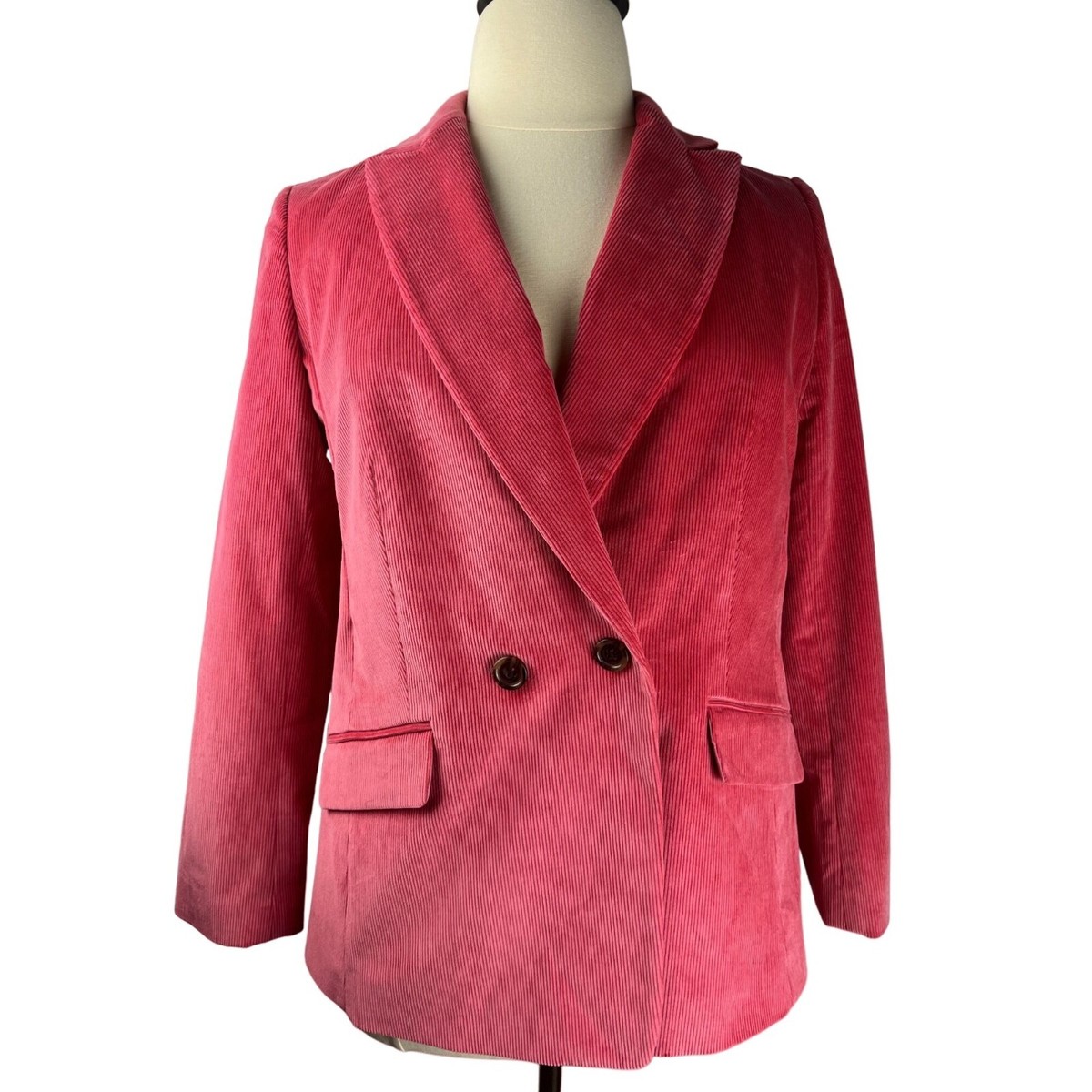 Talbot's Pink Coral Corduroy Double Breasted Jacket, Women's Size