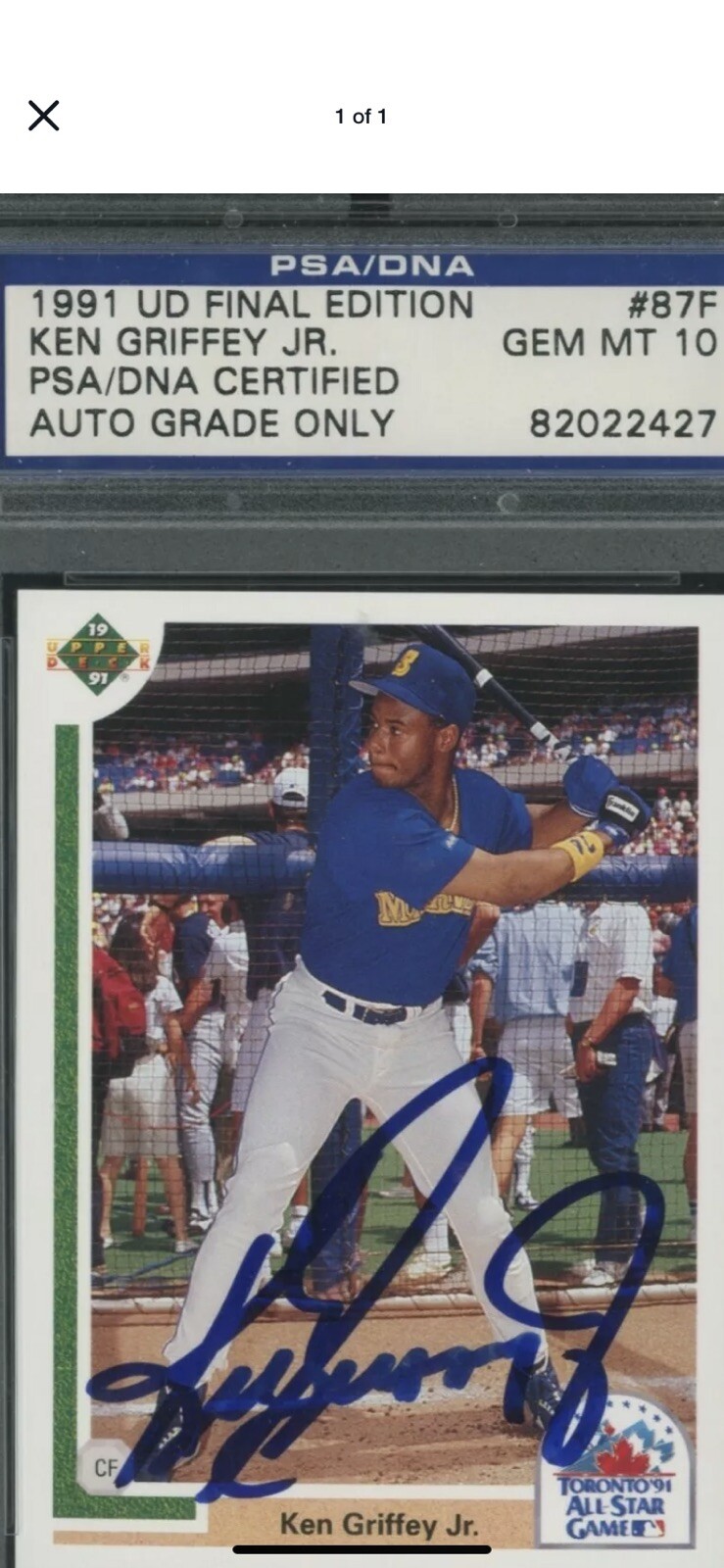 Ken Griffey Jr. Signed 1991  UD Final Edition #87 F HOF PSA/DNA 10 GEM MINT