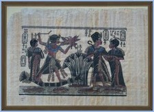 PAPIRO EGIZIO ANTICO EGITTO SCENA FAMIGLIA DEL FARAONE A CACCIA NELLO STAGNO