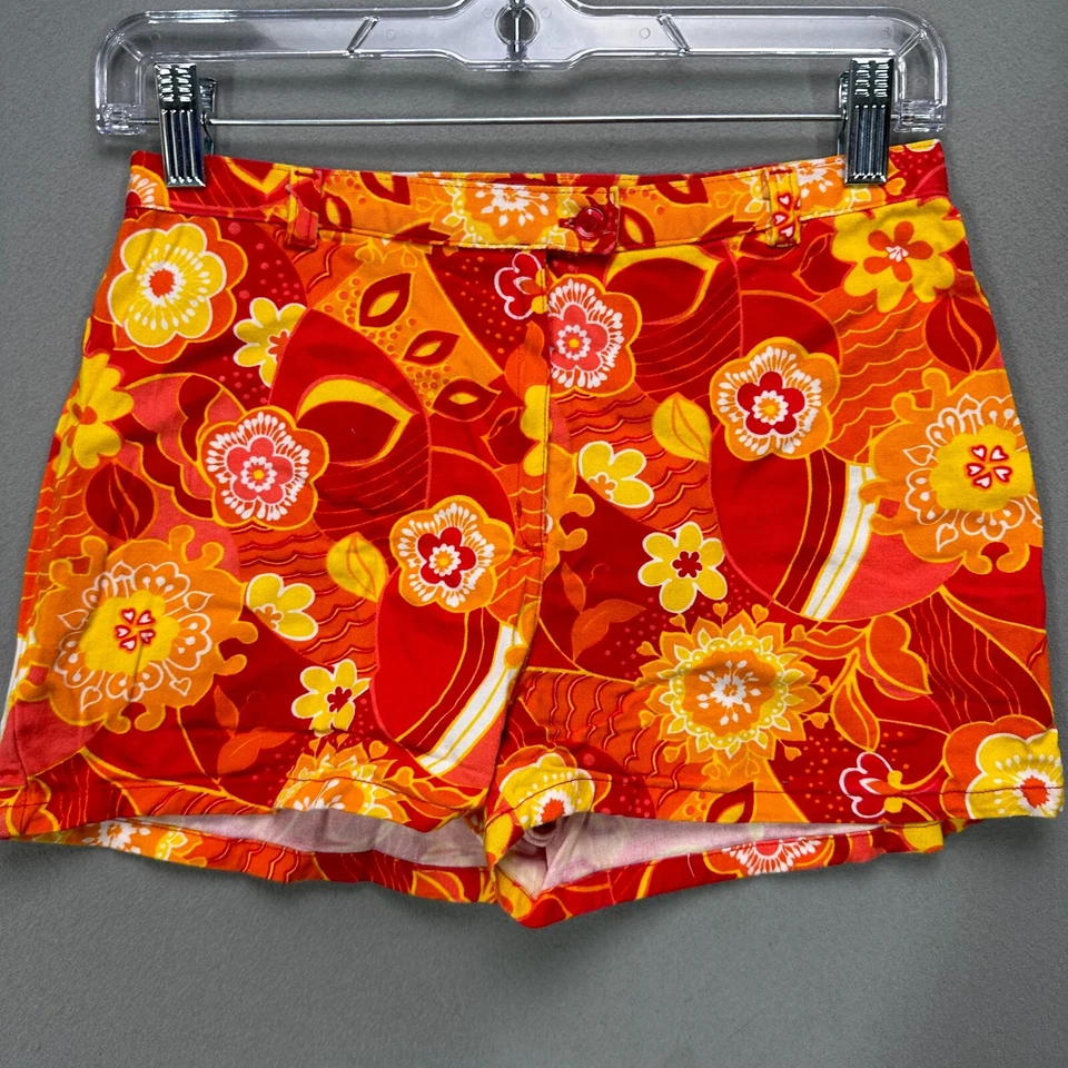 Shorts de prancha feminino anos 90 Y2K vintage surf wear laranja floral tamanho 5 cintura baixa - Imagem 2 de 4