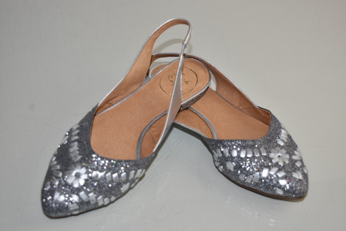 Chaussures Jack Rogers Rory Plates Gris Pailleté Argenté - Neuf Avec Emballage - Taille 6 - Slingback Cuir