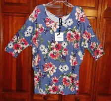 Agnes  Dora Dolman Tunic 3/4 Sleeves Scoop NeckTop Blue Floral - XXXL - NEW/TAG