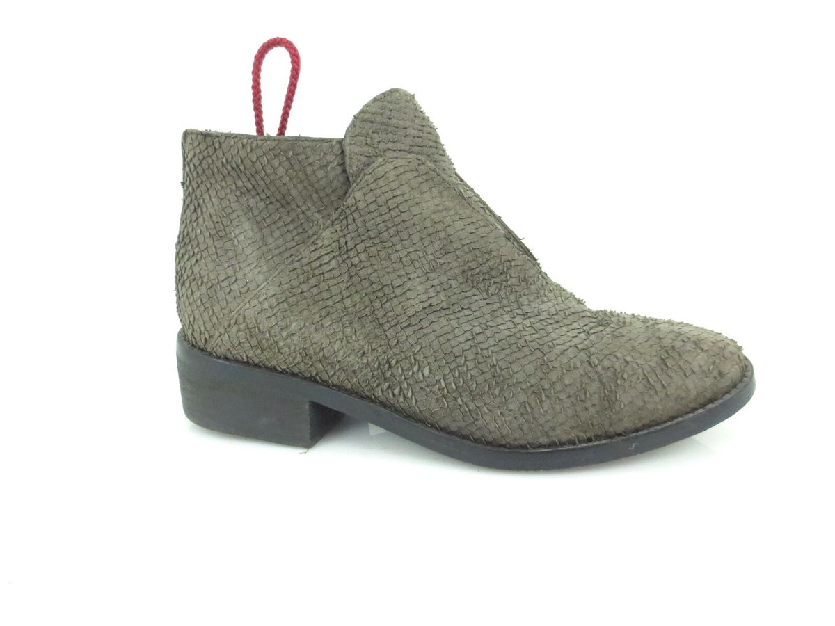 Eileen Fisher Snake Skin Boots Gray Ankle Leather Textured Booties