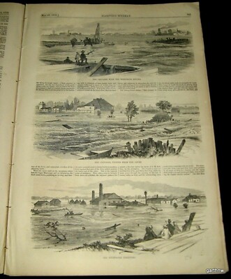 NEW ORLEANS FLOODING 1858 LOUISIANA MISSISSIPPI LEVEE BREACH ART HARPER'S WEEKLY