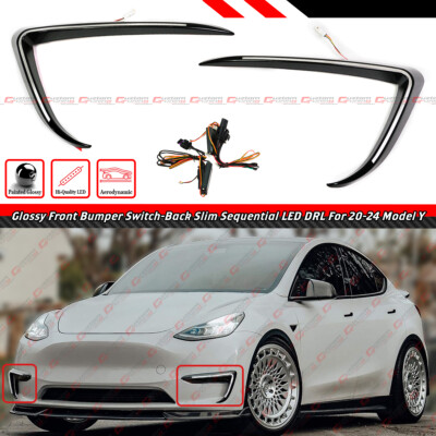 FOR 2020-24 TESLA MODEL Y FRONT BUMPER DUAL COLOR SLIM SEQUENTIAL