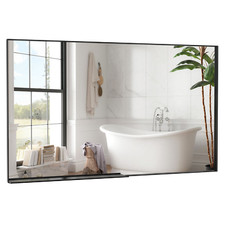 60"x40"Rectangle Bathroom Mirror Wall Vanity Hanging Mirror Black Aluminum Frame