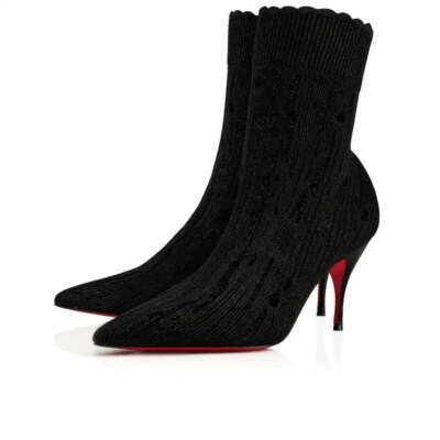 Christian Louboutin Sandrine 80 Black Stretch Sock Kitten Heel