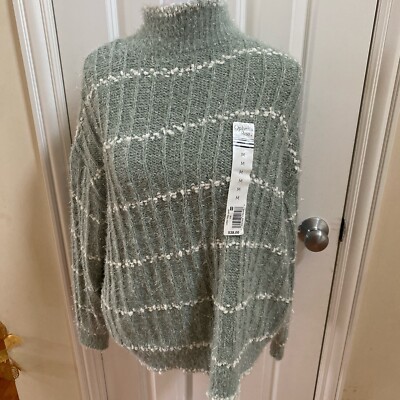 Ophelia Roe Women's Knit Lurex Stripe Sweater Mint Green Size Medium