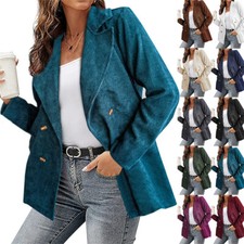Womens Corduroy Coat Long Sleeve Shirt Blouses Tops Loose Blazer Jacket