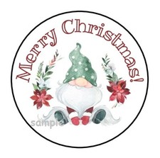 30 MERRY CHRISTMAS GNOME ENVELOPE SEALS LABELS STICKERS 1.5" ROUND GIFTS FAVORS