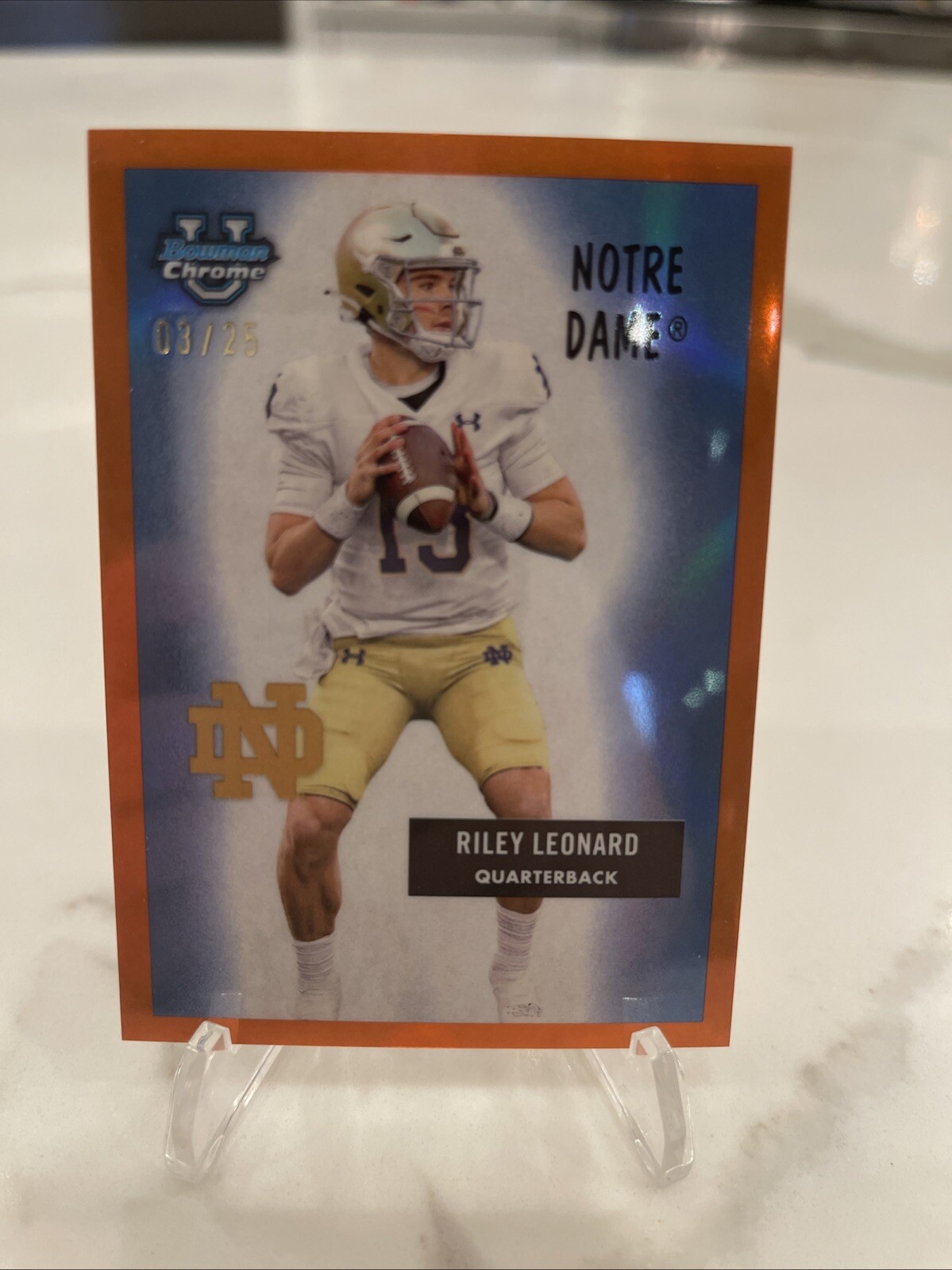 2024 Bowman U Chrome Riley Leonard Orange Refractor 1955 /25 Notre Dame Rookie RC  