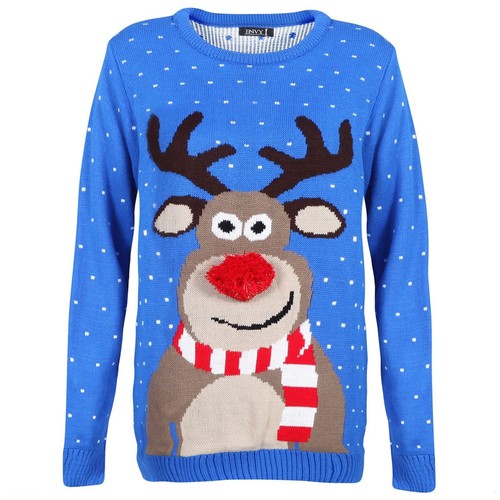 Women Reindeer Nose Scarf Pop Pom Merry Christmas Ladies 3D Knitted Top Jumper - Picture 4 of 5