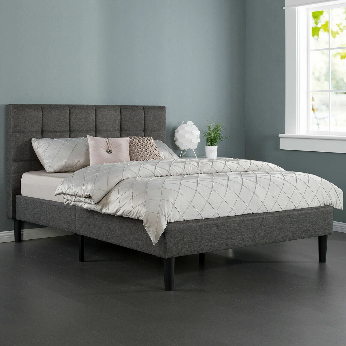 Zinus lottie upholstered platform 2024 grey bed frame