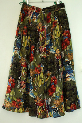 Rock CANDA C&A Midi Vintage Boho 40 M Knitter 100% Viskose Geblümt Herbsfarben