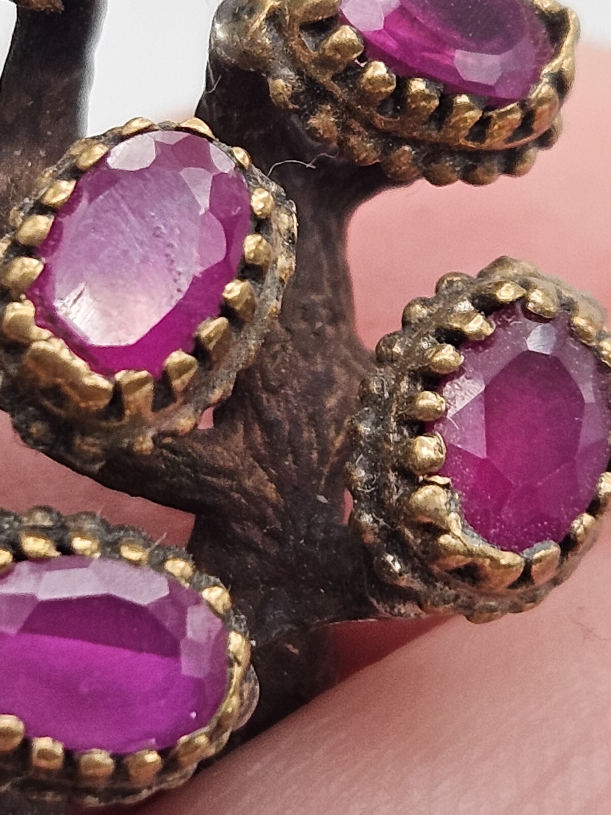 Sterling Silver Brass Red Ruby Green Emerald Mode… - image 7