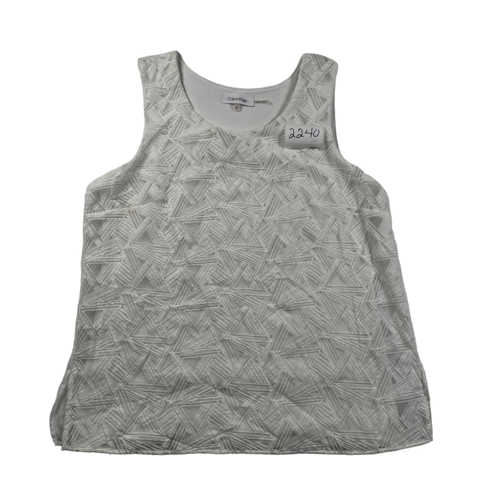 Calvin Klein Top Women's Sleeveless Geometric Pattern Tank Lined White Med image 10