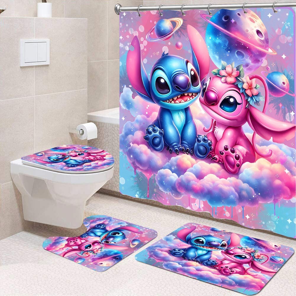 Bathroom set or Shower Curtain Set for Fan |Stitch and Angel-gift for Fan