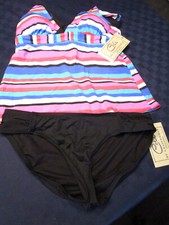NWT COLE OF CALIFORNIA TANKINI BATHING SWIM SUIT STRIPED SIZE SMALL