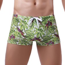 Men Swimming Boxers Swimwear Printing Drawstring Beachwear Bathing Shorts