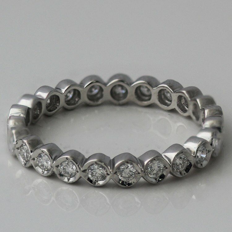 1.5ct Lab-Created Diamond Wedding Ring Band Bezel Set Eternity White Gold Plated
