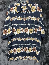 IZOD Hawaiian Shirt Men's Large Black Floral Rayon Tropical Button Up