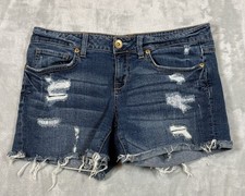 Aeropostale Midi Ripped Cut-Off Jean Denim Shorts Women's 6 Blue Medium Washed